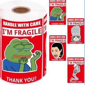 Set of 100 2x3inch Red Fragile Stickers